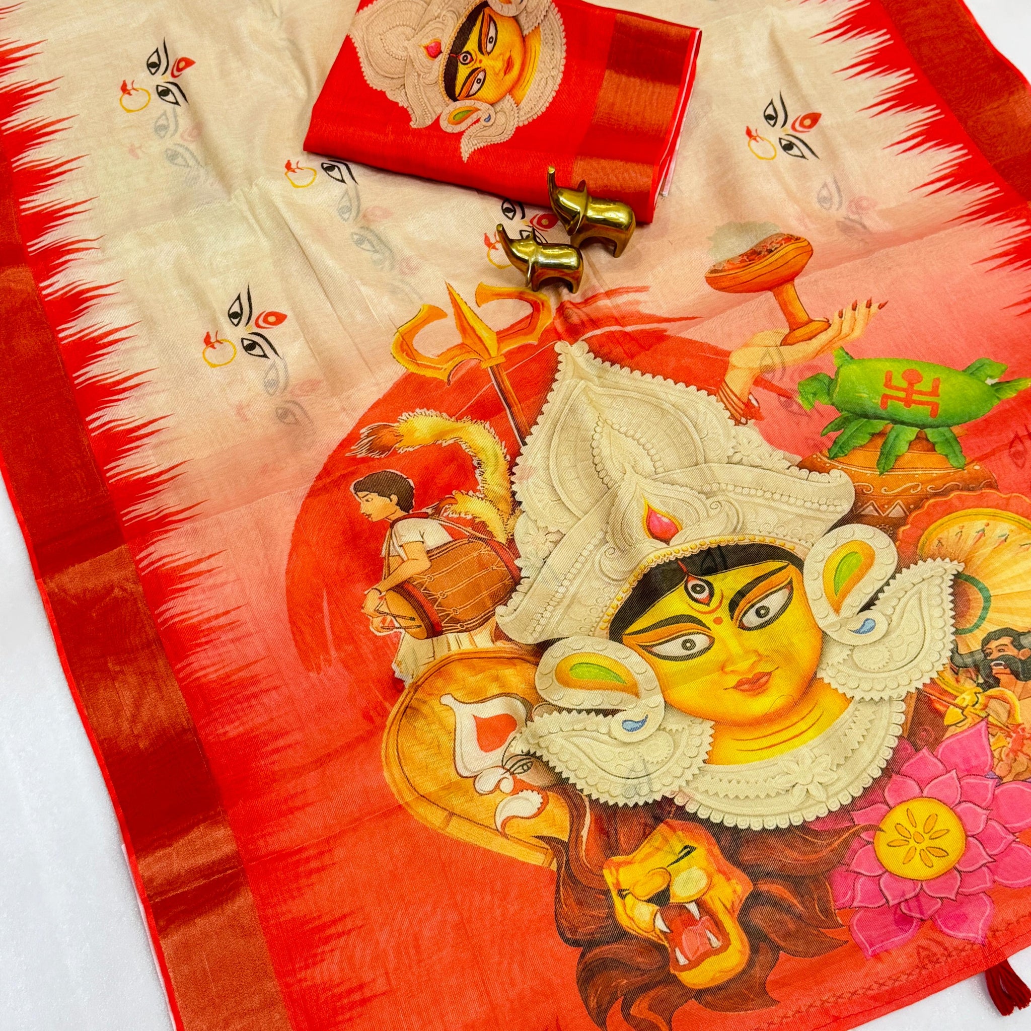 Red Devi – Durga Puja Special Linen Saree  SA825-1041
