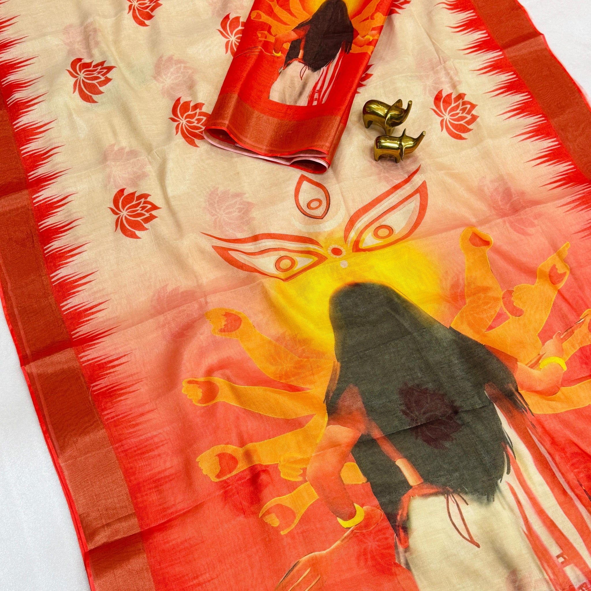 Red Devi – Durga Puja Special Linen Saree  SA825-1042