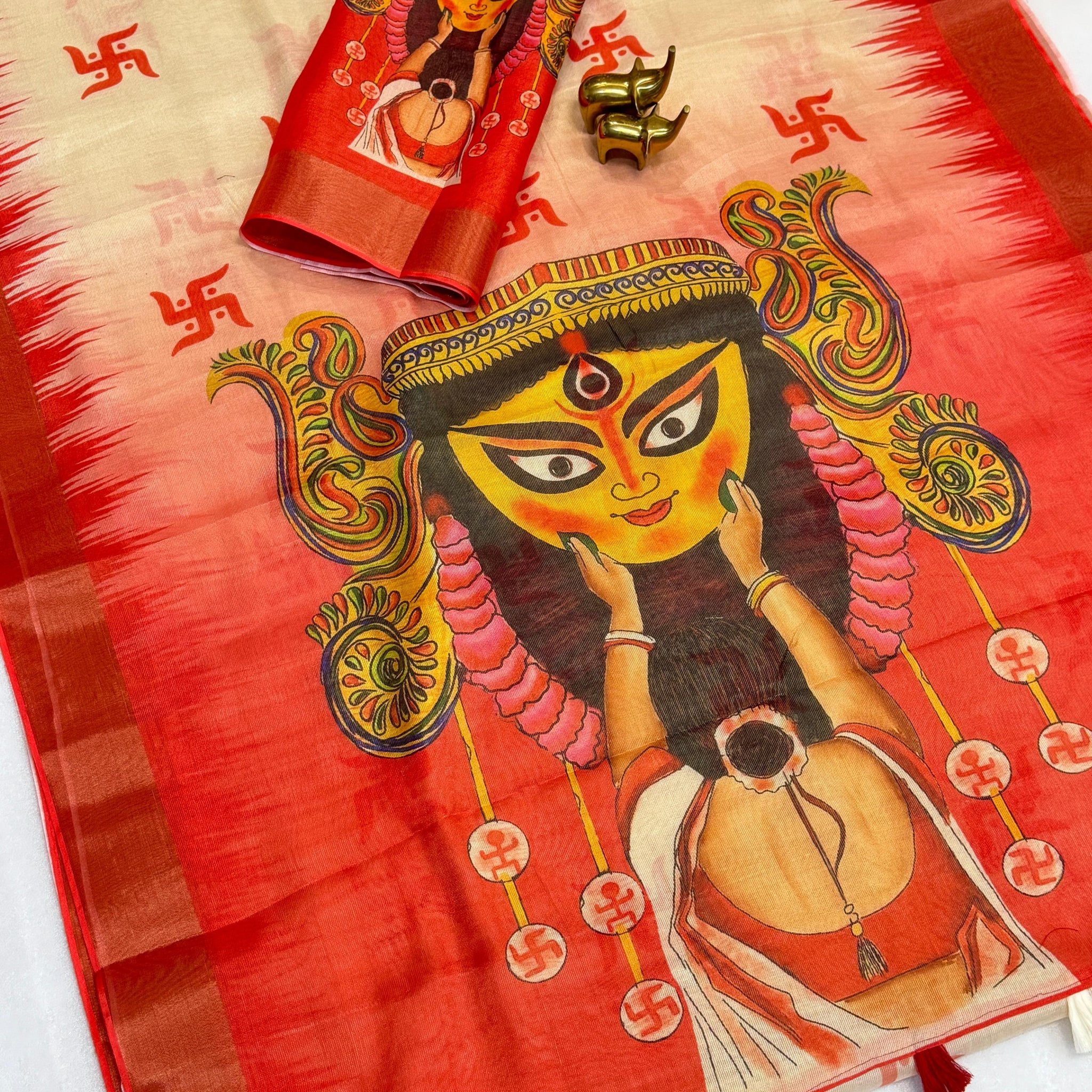 Red Devi – Durga Puja Special Linen Saree  SA825-1043