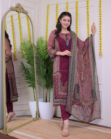 Pakistan Maroon Rajhans Muslin Pakistani Suit|| SA725-936