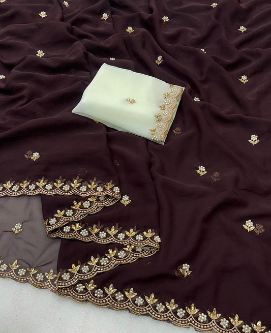 Elegant Georgette Saree with Beads SA825-1071