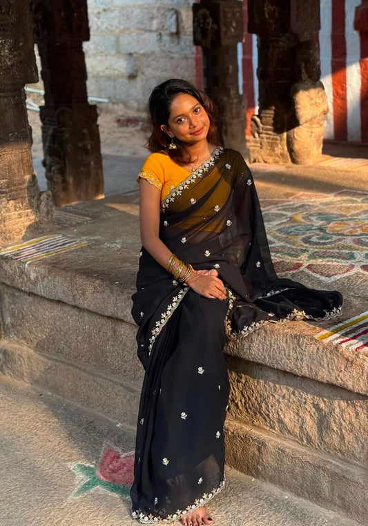 Elegant Georgette Saree with Beads SA825-1070