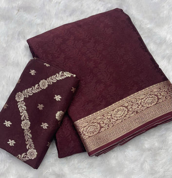 Viscose Chinon Weaving Pattern Saree SA825-1076