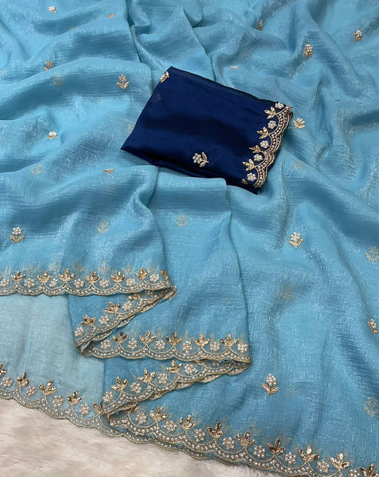 Crunchy Chiffon Crush Silk Saree SA825-1091