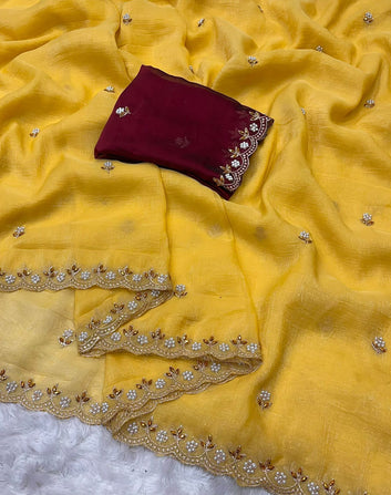 Crunchy Chiffon Crush Silk Saree SA825-1092