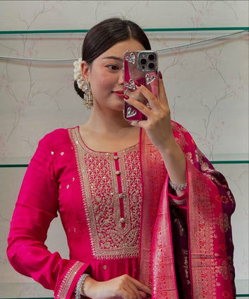 Anarkali Flared Kurti Pant Dupatta Set|| SA925-1131