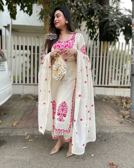 Festival Special Pure Mul Chanderi Full Embroidery Kurti Set|| SA925-1127