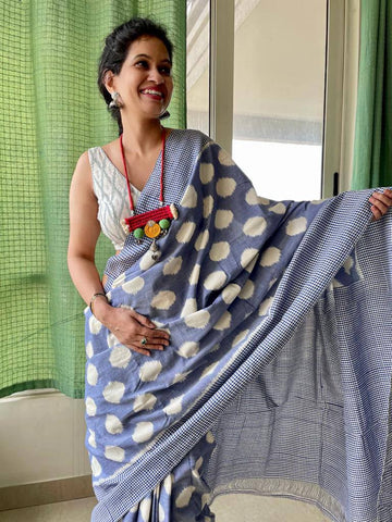 Ajrakh Style Linen Digital Printed Saree SA825-1185