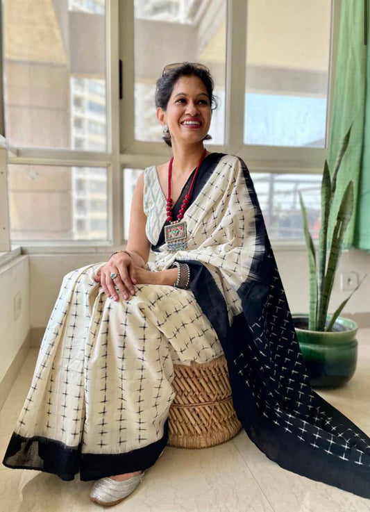 Ajrakh Style Linen Digital Printed Saree SA825-1184