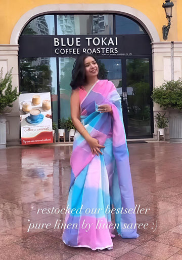 Ajrakh Style Linen Digital Printed Saree SA825-1191