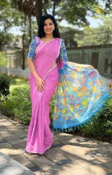 Ajrakh Style Linen Digital Printed Saree SA825-1214