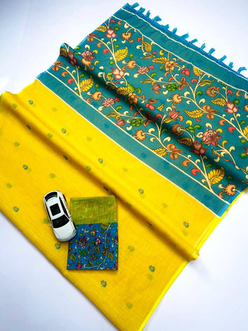 Ajrakh Style Linen Digital Printed Saree SA825-1215