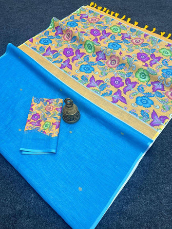 Ajrakh Style Linen Digital Printed Saree SA825-1216