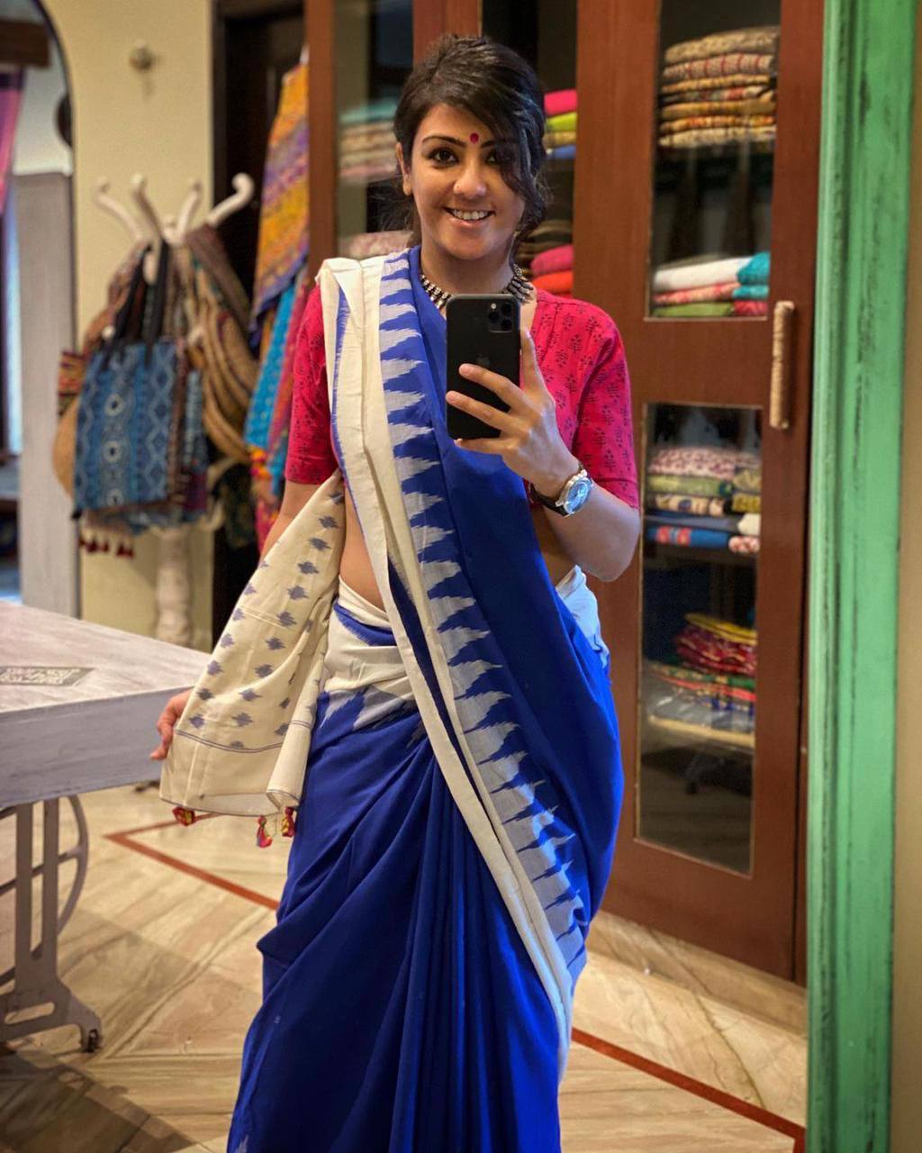 Ajrakh Style Linen Digital Printed Saree SA825-1225