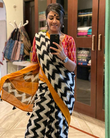 Ajrakh Style Linen Digital Printed Saree SA825-1233