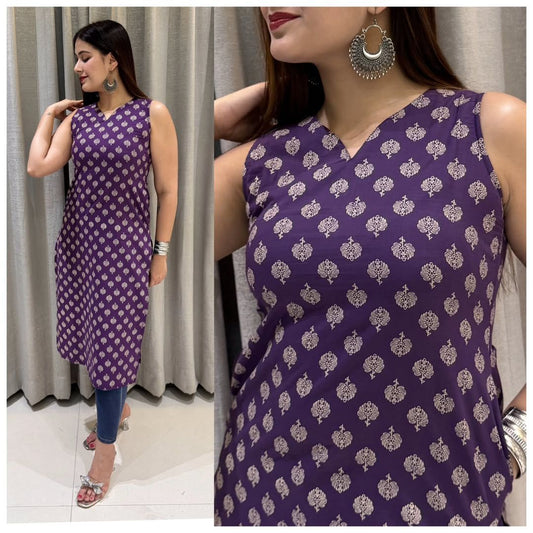 Sleeveless Cotton Printed Kurti – Regular & Office Wear | Sizes M-XXL SA925-1247
