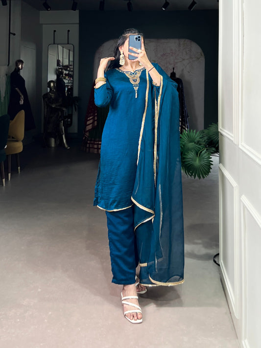 Ethnic Teal Vichitra Silk 3-Piece Dress Set SA925-1256