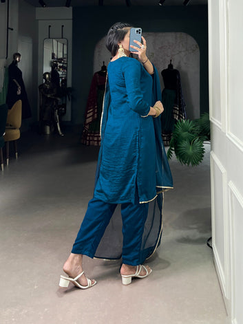 Ethnic Teal Vichitra Silk 3-Piece Dress Set SA925-1256
