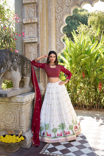 White Georgette Embroidered Lehenga Set with ! SA1125-1395
