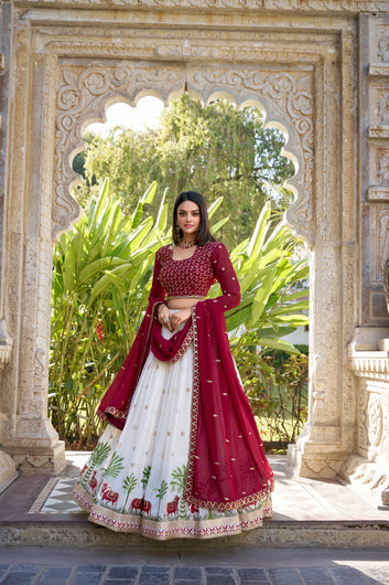 White Georgette Embroidered Lehenga Set with ! SA1125-1395