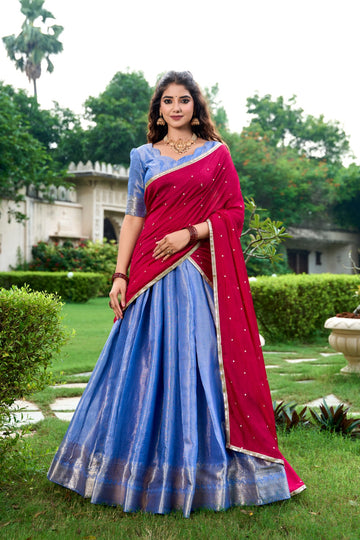 Royal Blue Kanchipuram Zari Weaving Lehenga Set ! SA1125-1396