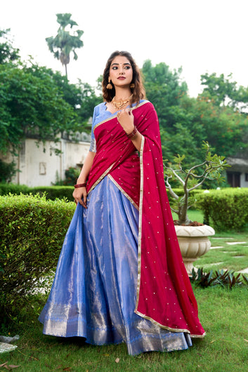 Royal Blue Kanchipuram Zari Weaving Lehenga Set ! SA1125-1396