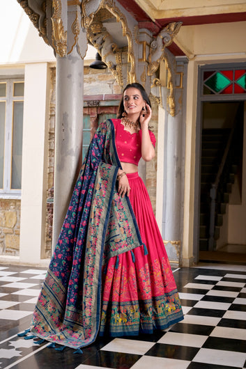 Tasar Silk Foil Print Lehenga Choli with Gota Patti Lace Dupatta! SA1125-1400