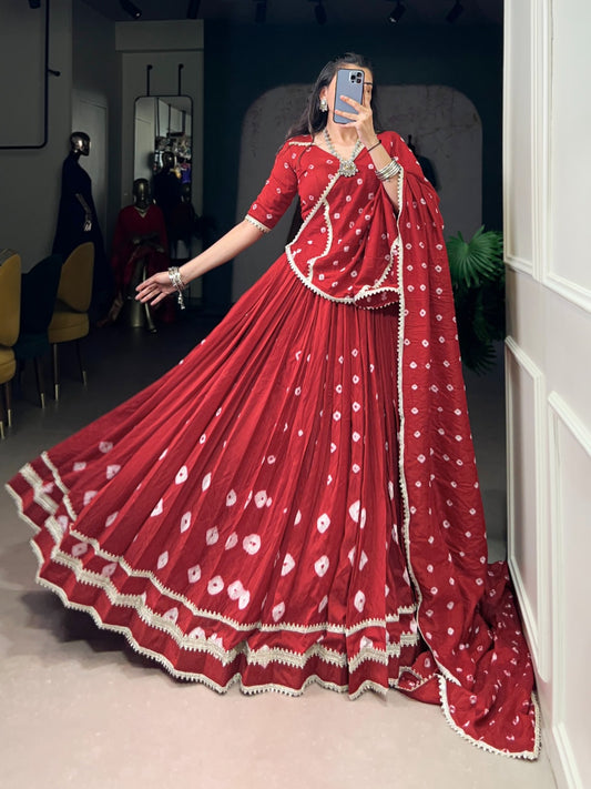 Pure Chanderi Bandhej Print Lehenga Choli ! SA1125-1416