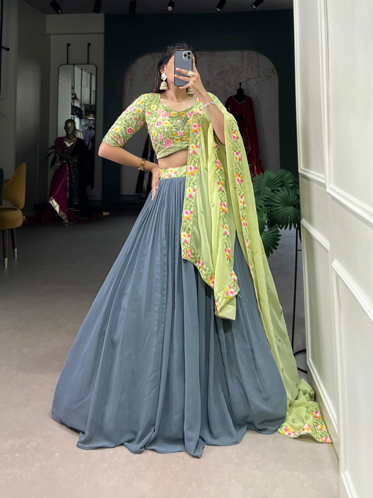 Gray & Pista Georgette Lehenga Choli ! SA1125-1420