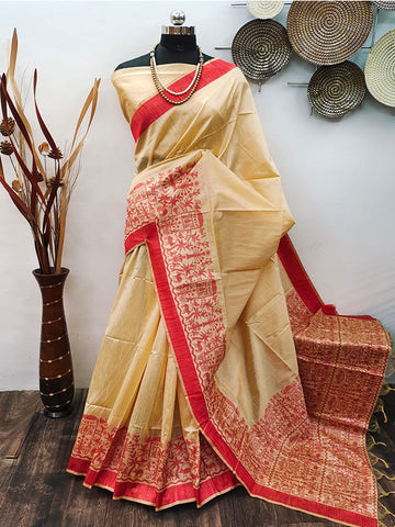 Banglori Handloom Raw Silk Kalamkari Sari SA125-076