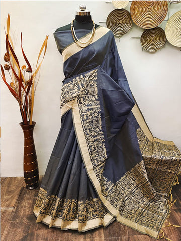 Banglori Handloom Raw Silk Kalamkari Sari SA125-083