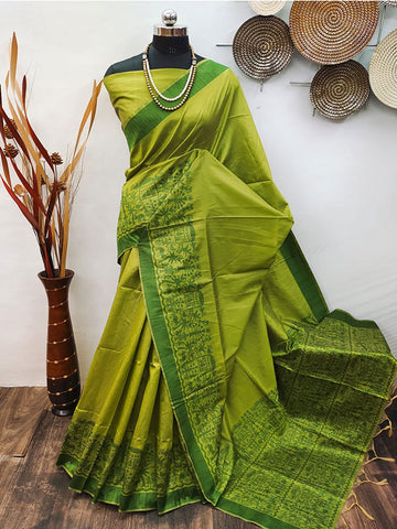 Banglori Handloom Raw Silk Kalamkari Sari SA125-082