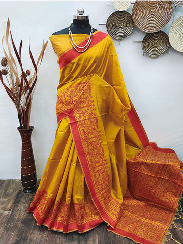 Banglori Handloom Raw Silk Kalamkari Sari SA125-079