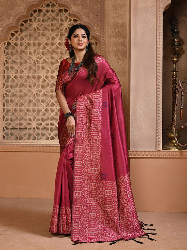 Traditional Kalamkari Raw Silk Sari with Rich weaving Pallu SA125-084