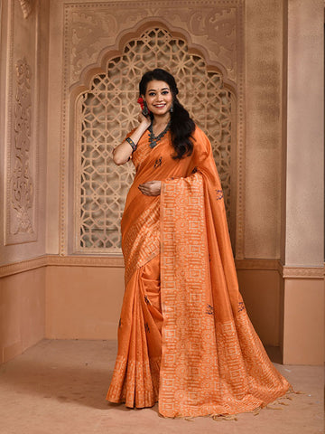 Traditional Kalamkari Raw Silk Sari with Rich weaving Pallu SA125-087