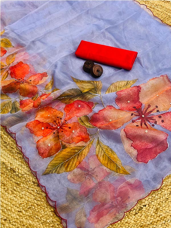 Soft Organza handwork Saree with handwork (Khatli) work SA125-042