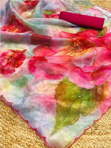 Soft Organza handwork Saree with handwork (Khatli) work SA125-040