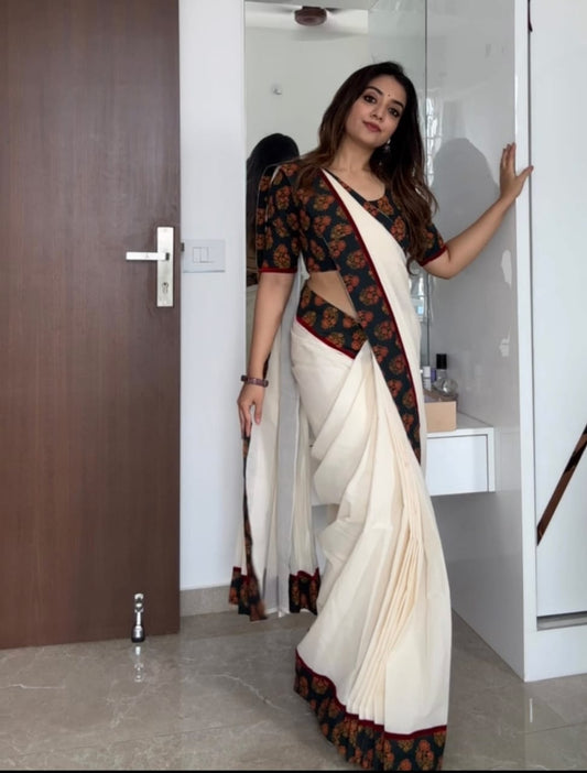 Celebrate Onam in Grace – Traditional Linen digital print Saree SA825-918