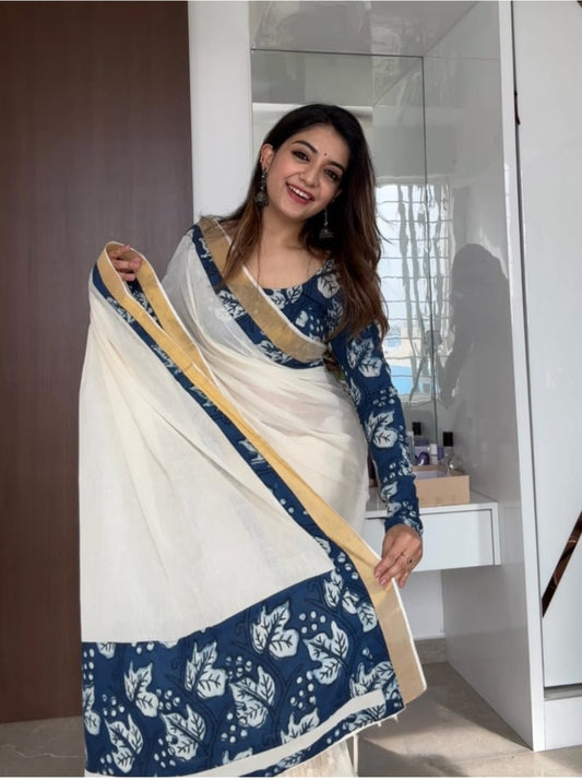 Celebrate Onam in Grace – Traditional Linen digital print Saree SA825-919
