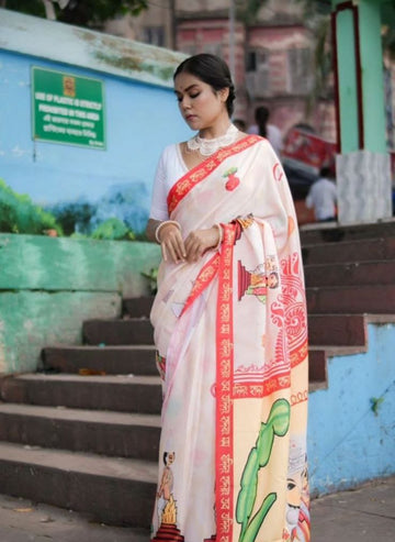 Red Devi – Durga Puja Special LinenSaree with Digital Print SA825-977