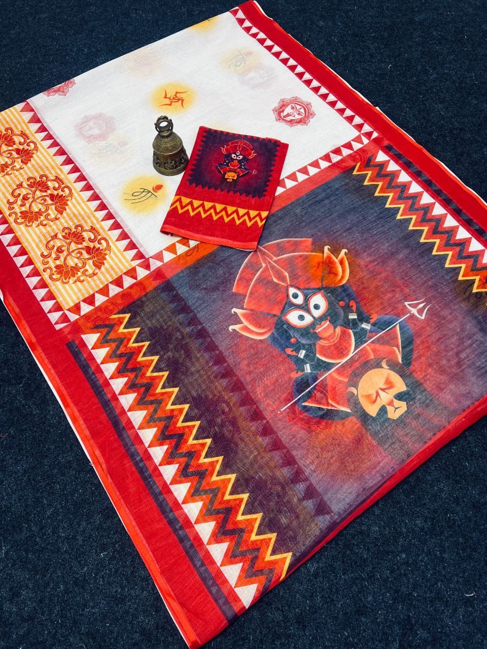 Red Devi – Durga Puja Special LinenSaree with Digital Print SA825-979