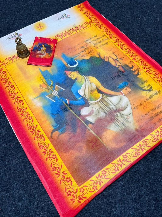 Red Devi – Durga Puja Special LinenSaree with Digital Print SA825-978