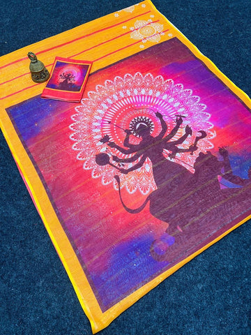 Red Devi – Durga Puja Special LinenSaree with Digital Print SA825-981