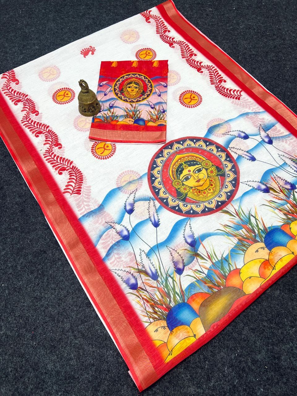 Red Devi – Durga Puja Special LinenSaree with Digital Print SA825-986