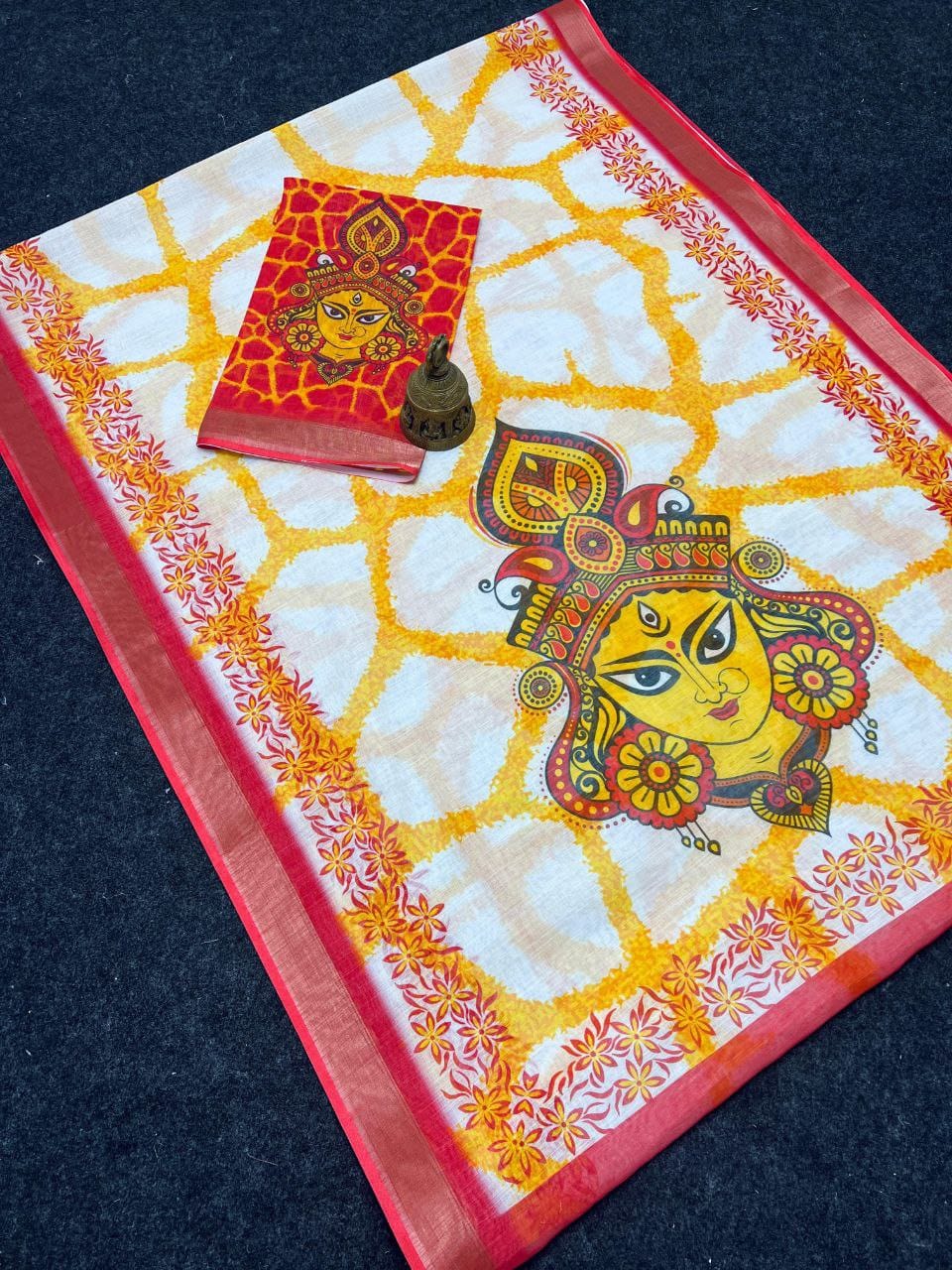 Red Devi – Durga Puja Special LinenSaree with Digital Print SA825-987