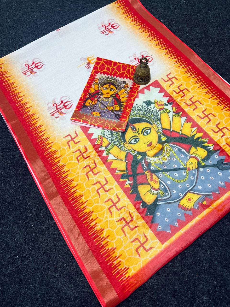 Red Devi – Durga Puja Special LinenSaree with Digital Print SA825-991