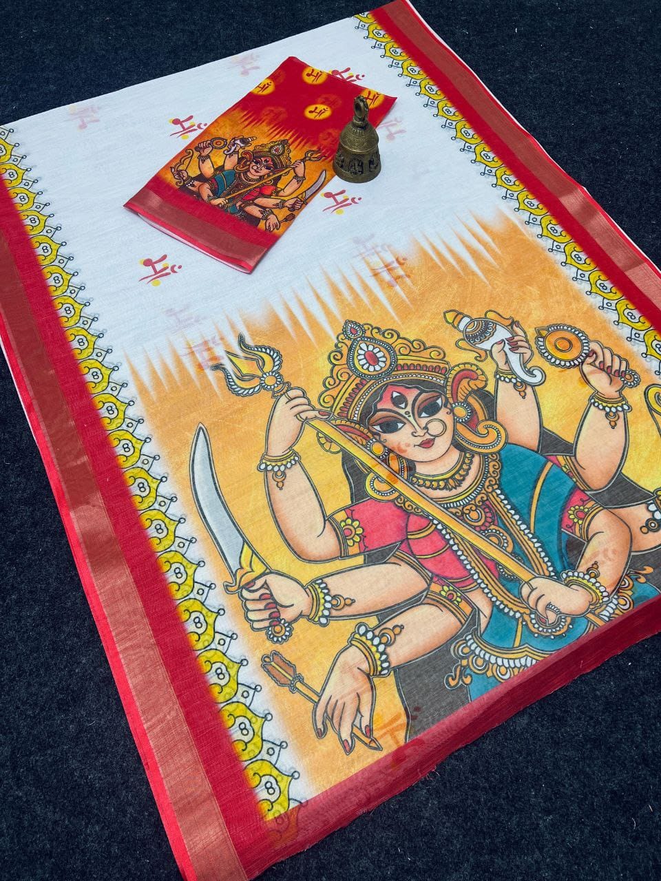 Red Devi – Durga Puja Special LinenSaree with Digital Print SA825-989