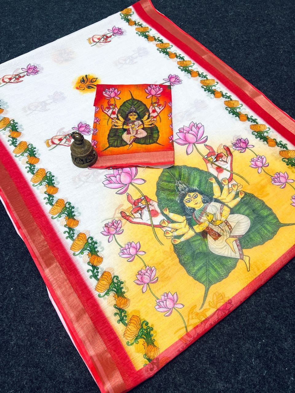 Red Devi – Durga Puja Special LinenSaree with Digital Print SA825-993