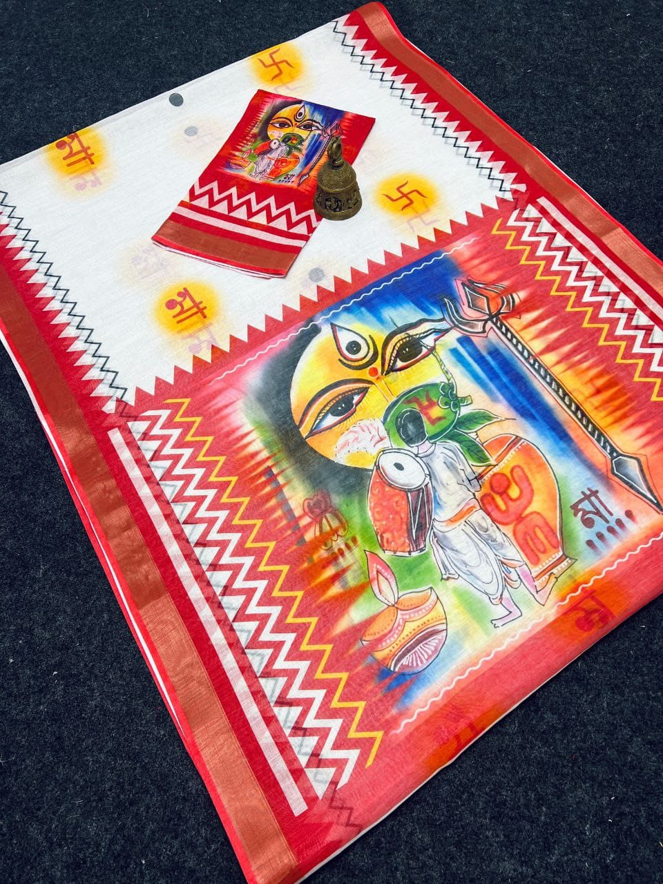 Red Devi – Durga Puja Special LinenSaree with Digital Print SA825-992