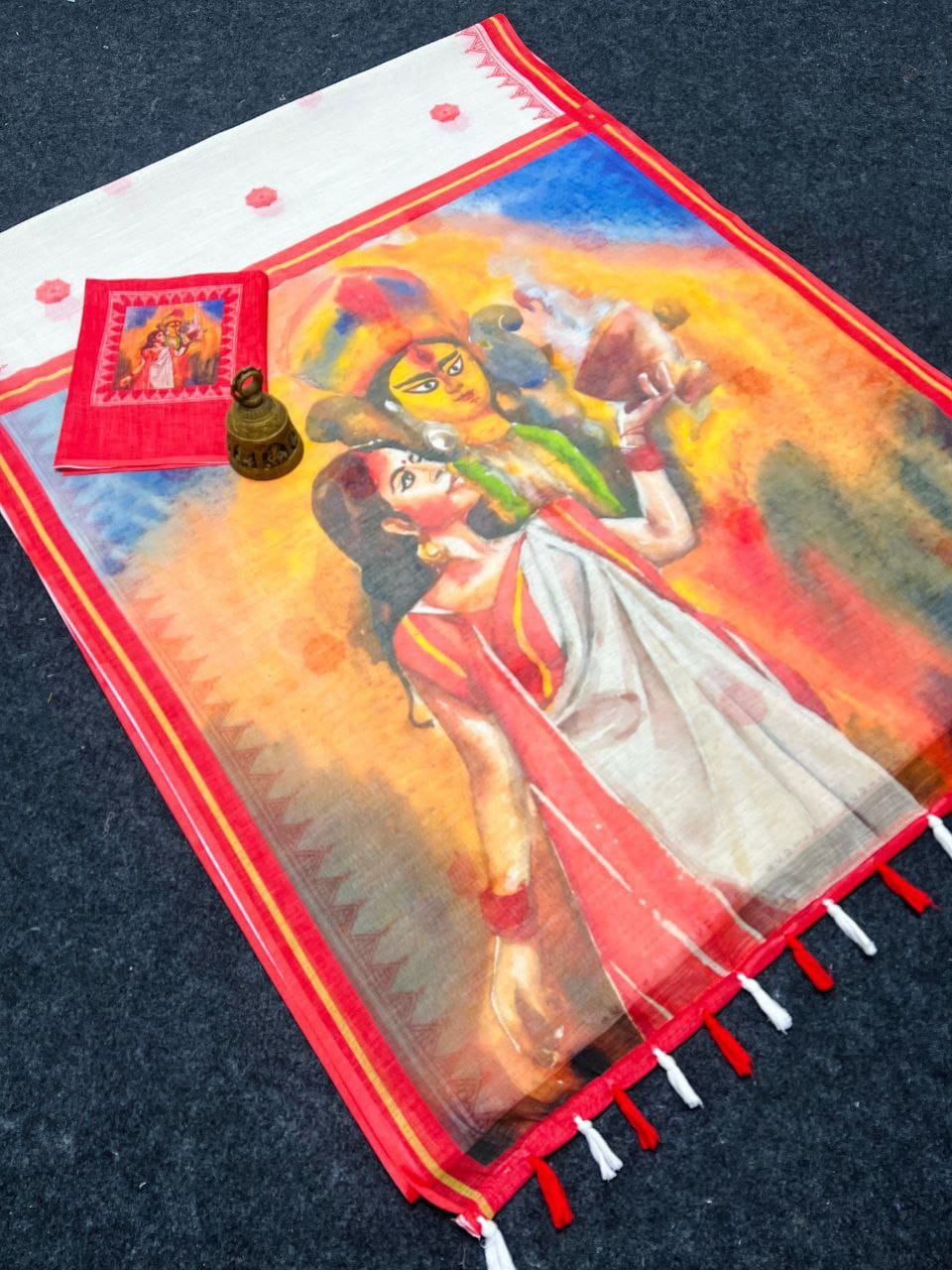 Red Devi – Durga Puja Special LinenSaree with Digital Print SA825-994